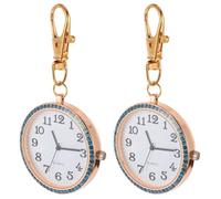WRITWAA 2Pcs Pocket Watch Keyring with Large Rhinestone Numbers Rose Gold Clip-On Nurse Fob Watch for Suitable for Daily Use