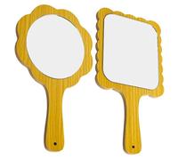 WRITWAA 2pcs Portable Wooden Handheld Mirrors Round and Square Makeup Mirrors with Smooth Frame Lightweight and Clear Reflective Surface for Travel and Daily Use
