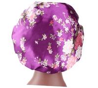 WRITWAA 2pcs Printed Chemotherapy Wide-edge Sleeping Cap for Women Soft Floral Design Comfortable Hair Protection for Sleeping Purple and Blue White Options