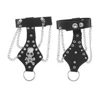 WRITWAA 2pcs Punk Leather Skull Hand Bracelet - Gothic Style Studded Chain Skeleton Cuff Wristband - Women Men Claw Bracelet for Halloween Carnival Party