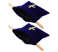 WRITWAA 2pcs Religious Offering Bags with Wooden Handles for Church Donations, Blue Plush Cross Design, Seamless Money Collection, Longterm Use for Holy Communion and Religious Events