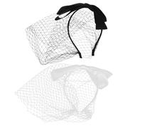 WRITWAA 2pcs Retro Bow Headband Mesh Veil Fascinators Black Bowknot Hair Band for Bridal Wedding Tea Party Women