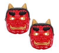 WRITWAA 2pcs Samurai Cosplay Mask - Large Tengu Japanese Mask - Hand-Painted Cosplay Prop - Pendant Decoration for Japanese Demon Ghost Monster Costume Red
