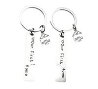 WRITWAA 2pcs Stainless Steel Key Holder Pendants Our First Home Keychain Unique Housewarming Bag Accessory Chic Keyring for Home Decor