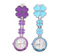 WRITWAA 2pcs Stainless Steel Quartz Nurse Watch Pocket Watch Clip Type Unique Four Leaf Design