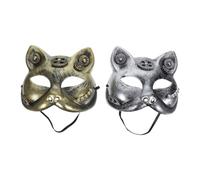 WRITWAA 2pcs Steampunk Half Face Costume Accessory with Cat Ears Eye Mask Design for Halloween Christmas Easter Party Lightweight Portable Masks in Silver and Gold Random Color