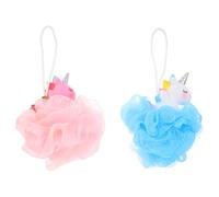 WRITWAA 2pcs Unicorn Bath Scrubber Mesh Shower Balls Exfoliating Body Cleaner for Boys and Girls Pink and Blue