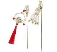 WRITWAA 2pcs Vintage Lotus Lamp Hair Pins for Women, Alloy Material with Glow Feature and Comfortable Feel, Elegant Lantern Style Hair Sticks for Dancing and Parties