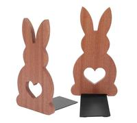 WRITWAA 2Pcs Wooden Rabbit Bookends with Heart Design, Home Book Holder Stand for Desktop Bookshelf, Creative Animal Shape Bookends for Office, Library, ’ Room Organization