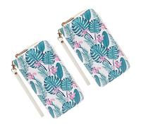 WRITWAA 2pcs Zipper Wallet Credit Card Holder Coin Purse Long Zippered Leaf Flower Pattern Stylish for Parties Daily Outings