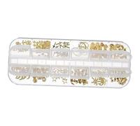 WRITWAA 3 Box Set of Golden Alloy Nail Art Studs with Ocean Animal Patterns, Glossy Surface and Rust-resistant Finish, Includes Separate Storage Box for Scrapbooks and Resin Fillers,