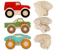 WRITWAA 30 Pcs Wooden Monster Truck Cutouts Crafts Unfinished Wood Vehicles to Paint for Party Favors Home Decor DIY Crafting Supplies with Smooth Rounded Edges