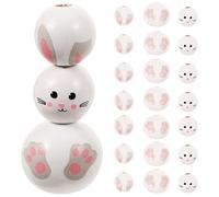WRITWAA 30pcs Easter Wooden Beads DIY Bracelet Making Supplies with Rabbit Ears, Faces, and Footprints Charms, Natural Wood Craft Loose Beads for Jewelry and Holiday Decorations
