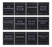 WRITWAA 36pcs Waterproof Adhesive Bathroom Labels 70x80mm Black for Soap Dispenser Bottles, Hand Soap and Shampoo Organizing Stickers, Suitable for Glass and Plastic Containers, Travel