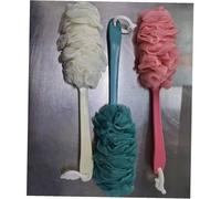 WRITWAA 3Pc Long Handle Bath Rubbing Towels Soft Exfoliating Shower Sponge Mesh Gauze Scrubbers for Gentle Body Cleaning with Hanging String Beige Pink Blue