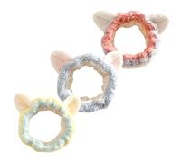 WRITWAA 3pcs Cat Ear Headband Elastic Hairband for Makeup and Face Washing Cute Spa Supply with Fluffy Edges for Women and Yellow Purple Blue