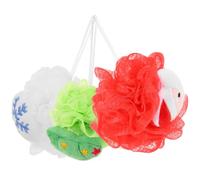 WRITWAA 3pcs Christmas Themed Body Scrubber Loofah Balls Soft the Touch Exfoliating Bath Sponge with Stuffing Cotton and Pe Material Easy to Drain Water for Shower and Skin Cleaning