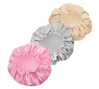 WRITWAA 3pcs Double Shower Caps for Women Elastic Hair Wraps Solid Colors Grey Reusable Comfortable Bathing Hair Protector