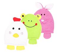 WRITWAA 3pcs Exfoliating Gloves for Beauty with Soft Polyester Fine Towel Cloth, Cartoon Animal Shape, Fits Most Adult Palms, Cute Bath Scrubbing Mitts for Shower and Bath Style
