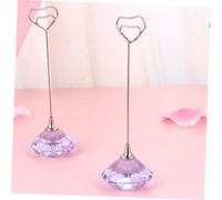 WRITWAA 3PCS Heart-Shaped Iron Wire Memo Holders with Crystal Diamond Base Purple Table Stands for Wedding Party Home Office Decoration Easy Clip and Firm Stand Paper Clips