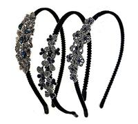 WRITWAA 3pcs Ink Orchid Flower Headband Classical Rhinestone Hair Hoop Elegant Women Hair for Wedding Floral Princess Headband