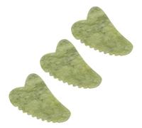 WRITWAA 3pcs Jade Gua Sha Facial Massage Tools Set - Thick Green Xiuyu Heart-Shaped Scraping Boards for Meridian Massage, Face Care, Skin Sculpting and Travel Use