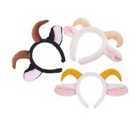 WRITWAA 3pcs Plush Lamb Ear Headbands with Sheep Horns and Goat Ears for Comfortable Wear, Multi-use Accessory Suitable for Halloween, Makeup Application, and Christmas Costume