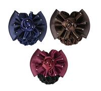 WRITWAA 3pcs Professional Hair Snoods Hair Nets Rose Rhinestone Clips for Women for Nurses and Hotel Staff Coffee Blue and Rose Red
