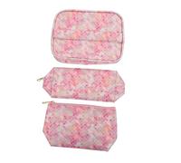 WRITWAA 3Pcs PU Toiletry Bag Lightweight Multi Purpose Makeup Organizer Simple Zipper Design for Travel Daily Use Storage Pink Pattern
