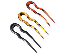 WRITWAA 3pcs U Shape Hair Fork Set Resin Hairpin Hair Clip with Leopard Print U-shaped Double Prong Stick for Bridal Updo and Long Styling in Dark Coffee Light Coffee Black