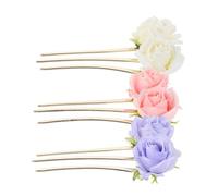 WRITWAA 3pcs Vintage Chinese Peony Flower Hair Sticks Three-prong Hair Forks for Secure Updo Styling Lightweight Bridal Accessories in Beige Pink Purple