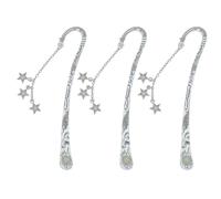 WRITWAA 3pcs Vintage Metal Bookmarks with Star Tassel, Glow-in-the-Dark Portable Book Markers, Intricate Engraved Design for Reading and Party, Silver Antique Style Accessories