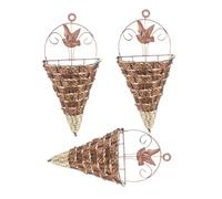 WRITWAA 3pcs Wall Mounted Simulated Rattan Hanging Flower Basket Set, Cone-shaped Woven Planter Holders for Indoor Wall Flowerpot Decor, Brown Triangular Hanging Flower Pots