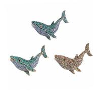 WRITWAA 3Pcs Whale Shaped Rhinestone Brooch Alloy Collar Pins for Women Creative Small Adorable Corsage Pins with Black Red and Gold Crystals Skin-friendly Fashion Accessories