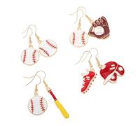 WRITWAA 4 Pair Asymmetrical Baseball Earrings for Women Teens Cartoon Inspired Enamel Hat and Bat Dangle Jewelry Playful Sports Accessories for Parties and Daily Wear