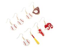 WRITWAA 4 Pair Unique Asymmetrical Sports Jewelry for Women and Teens Playful Hat and Bat Design for Baseball Fans and Casual Outfits