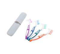 WRITWAA 4 Sets Dual-Angle Denture Cleaning Brushes with Portable Retainer Toothbrush Cleaner Case for Travel Ergonomic Anti-Slip Handle False Teeth Care Kit for Outdoor Business Trips