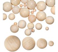 WRITWAA 40pcs Wooden Spheres Round Solid Wood Balls Multiple Sizes Not Easy to Break Khaki Color for DIY Crafts and Home Decoration