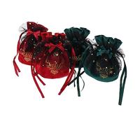 WRITWAA 4pcs Christmas Drawstring Velvet Gift Bags Durable Candy and Apple Storage Pouches Xmas Treat Bags for Friends Holiday Candy Packing Dark Green Wine Red