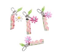 WRITWAA 4pcs Daisy Bee Pendant Keyring Resin Keychains Ribbon Daisy Pattern for Key Holder Random Color