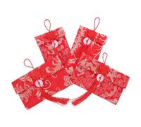 WRITWAA 4pcs Embroidered Dragon Phoenix Red Envelopes Cloth Hongbao for Chinese Year Lucky Money Bags with Chinese Knot Vibrant Red Packets Symbolizing Prosperity and Fortune