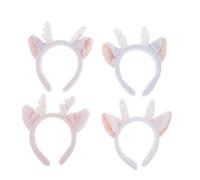 WRITWAA 4pcs Fluffy Dragon Horn Plush Deer Antler Headband Cute Animal Ears Headpiece for Christmas Party Favors White Blue Pink Purple