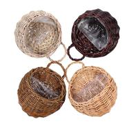 WRITWAA 4pcs Handmade Woven Hanging Flower Baskets Set Rattan Plant Wall Pots in Beige 18cm Natural 21cm Dark Coffee 18cm Distressed Grey for Garden and Home Decor