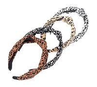 WRITWAA 4pcs Leopard Printed Wide Headbands for Women Fashionable Knotted Hair Accessories White Black Brown Light Yellow for Everyday Wear and Special Occasions