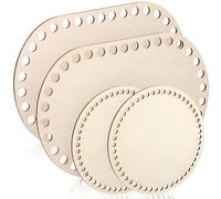 WRITWAA 4pcs Natural Wood Basket Bases Crochet Baskets Light Brown Smooth Oval Round Shape for Crocheting