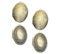 WRITWAA 4pcs Oval Metal Photo Frame Pendant Boxes Bezel for Jewelry Making Blank Bezel Tray for Memorial Photo Necklace for Women