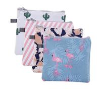 WRITWAA 4Pcs Period Bags with Zipper Stylish Storage Pouches for Sanitary Napkins Coins and Cards Cactus Flamingo Stripes Floral Designs Portable Pouches for School