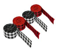 WRITWAA 4pcs Plaid Ribbon Roll Black White Red Checkered Ribbon for Christmas Holiday Gift Wrapping with Fade-Resistant Fabric and Smooth Texture, for DIY Craft and Commercial Displays