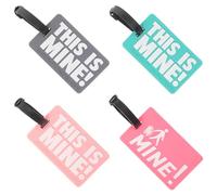 WRITWAA 4Pcs PVC Luggage Tags with 3D Lettering, Soft Rubber Bag Identification Labels in Grey, Pink, Green, Yellow - Suitcase Identifier for Travel, Airport, Cruise Bags