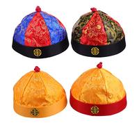 WRITWAA 4pcs Retro Cloth Hats Qing Dynasty Elder Brother Hat Masquerade Performance Wears Cap Braids